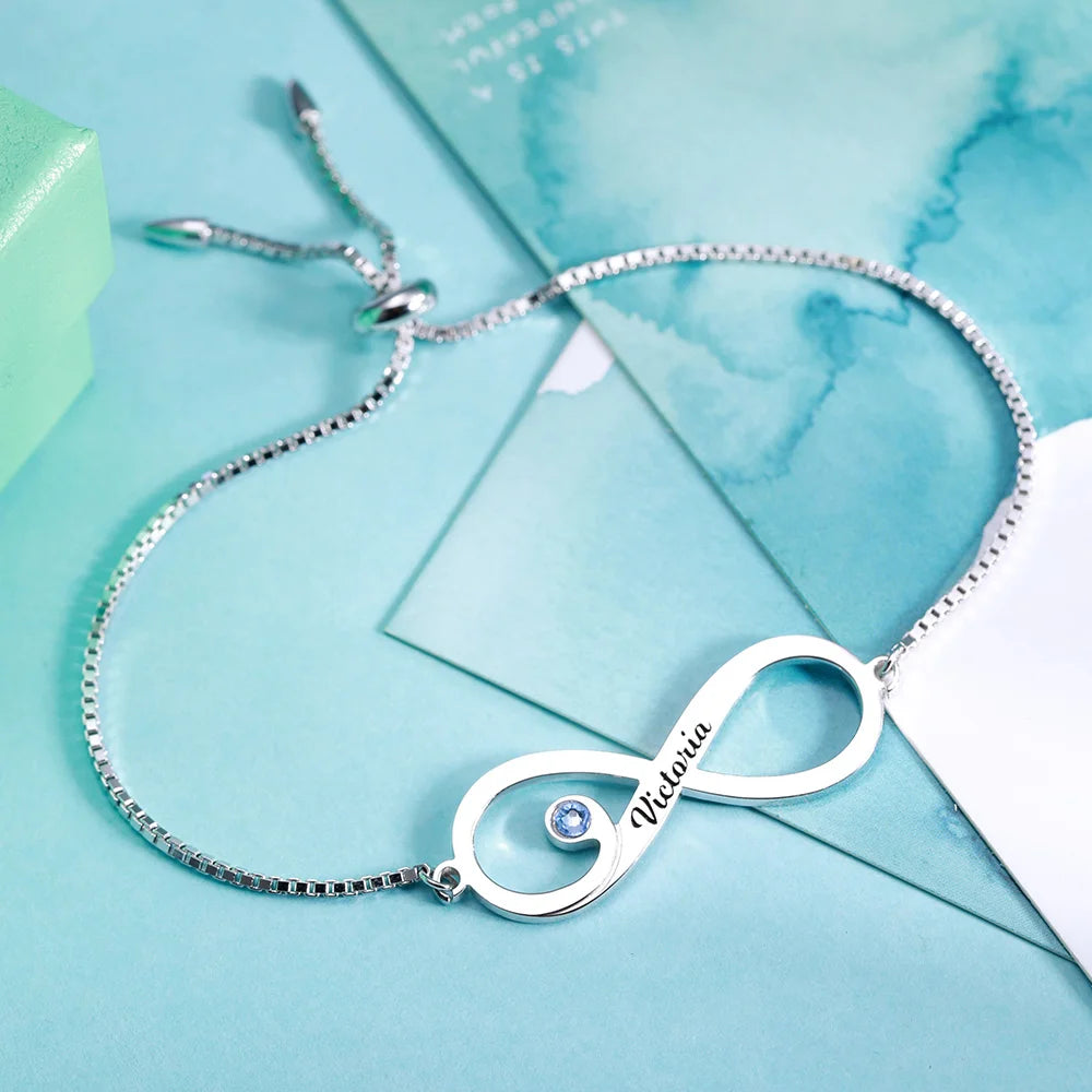 Personalized Infinity Bracelet for Her with Birthstones | 925 Sterling Silver infinity bracelet