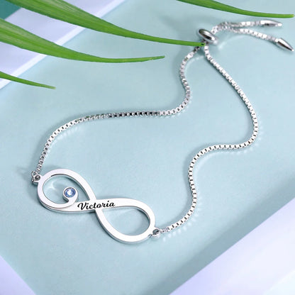 Personalized Infinity Bracelet for Her with Birthstones | 925 Sterling Silver infinity bracelet