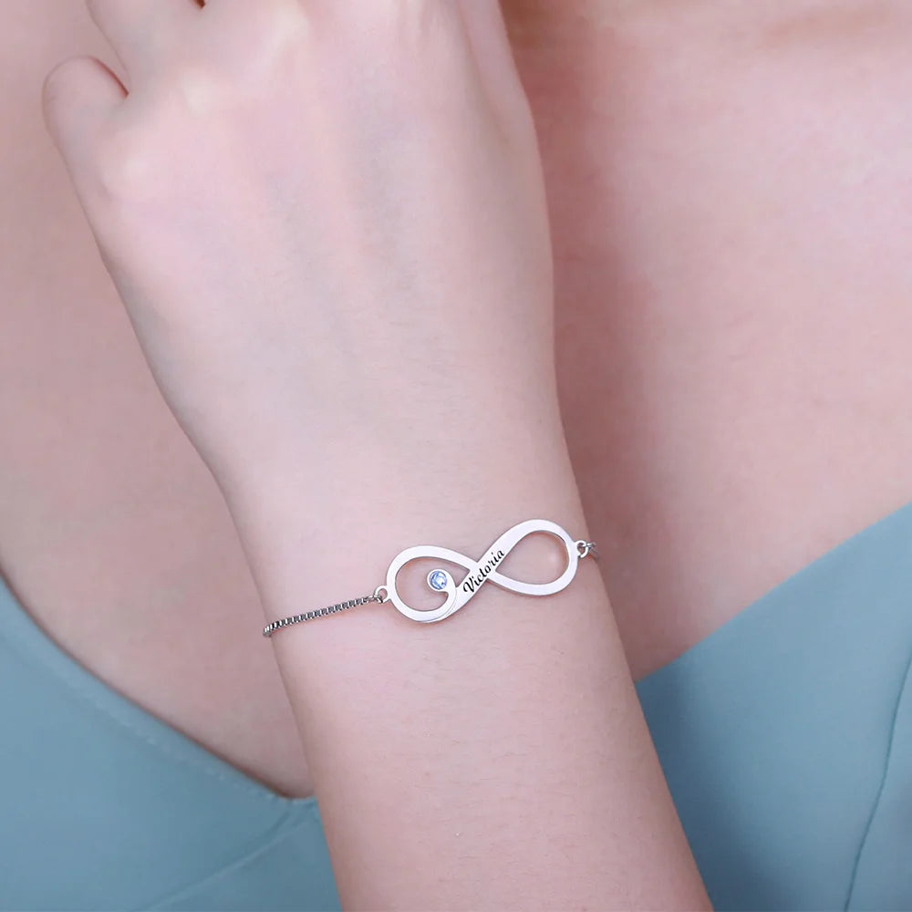 Personalized Infinity Bracelet for Her with Birthstones | 925 Sterling Silver infinity bracelet