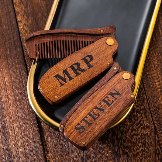 Custom Folding Wooden Beard comb for /Dad/ Boyfriends/ Groomsmen