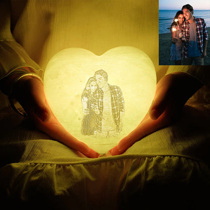 3D Printed Heart Shaped Moon Lamp Personalized with Text & Photo| Custom love gifts