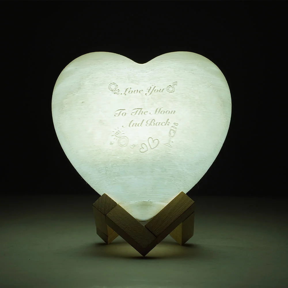 3D Printed Heart Shaped Moon Lamp Personalized with Text & Photo| Custom love gifts