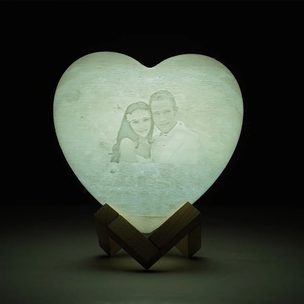 3D Printed Heart Shaped Moon Lamp Personalized with Text & Photo| Custom love gifts