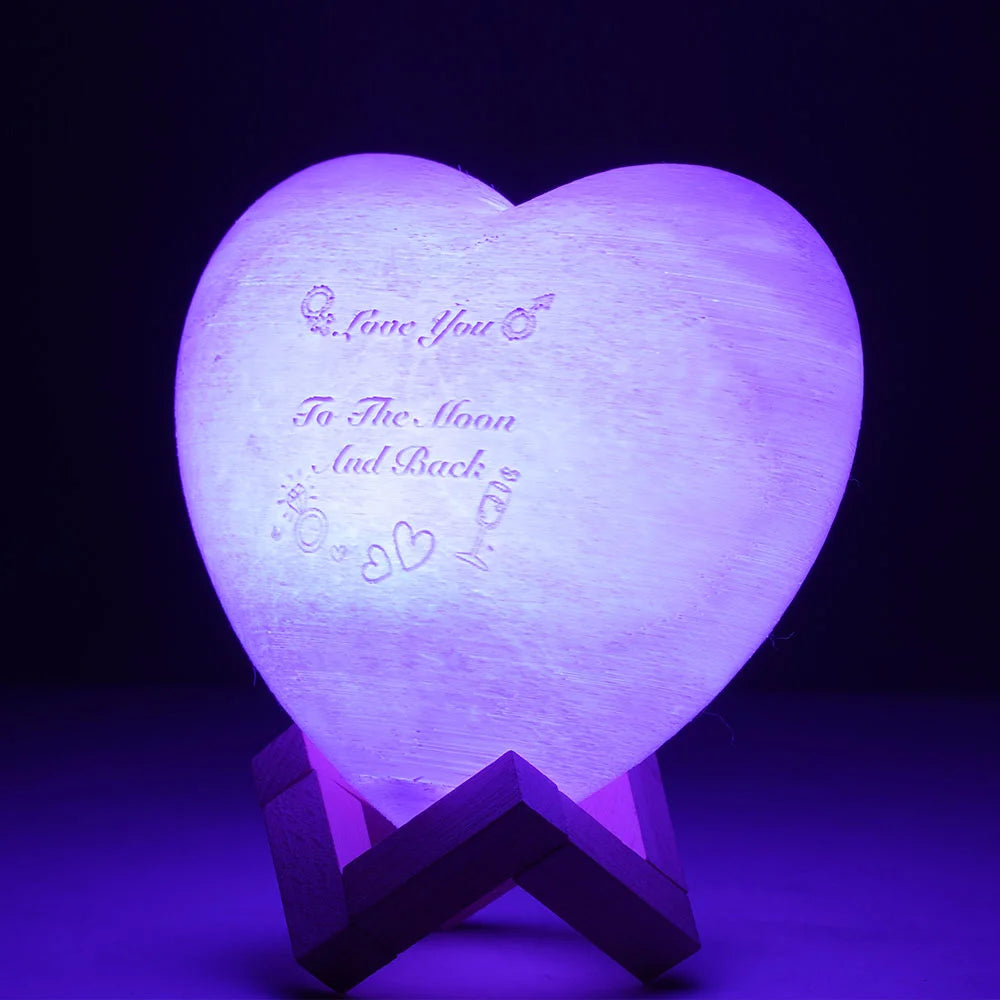 3D Printed Heart Shaped Moon Lamp Personalized with Text & Photo| Custom love gifts