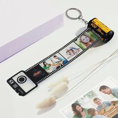 Custom photo camera roll keychain-Free gift box included