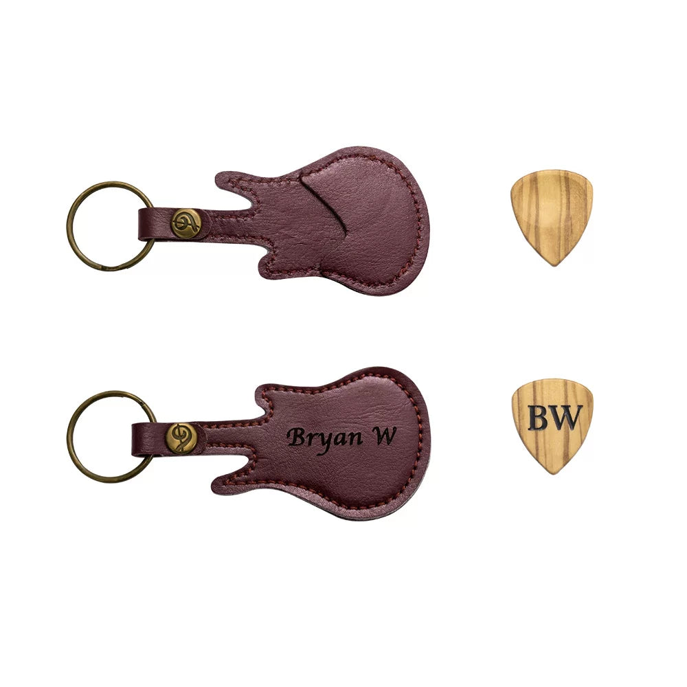 Personalized Wood Guitar Pick with Leather Guitar Shaped Case | Birthday gifts for guitar players