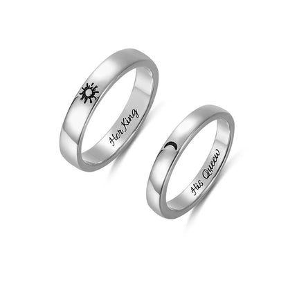 Sun and Moon Couple Rings | Set of 2 Silver Rings | Custom Couple Gifts