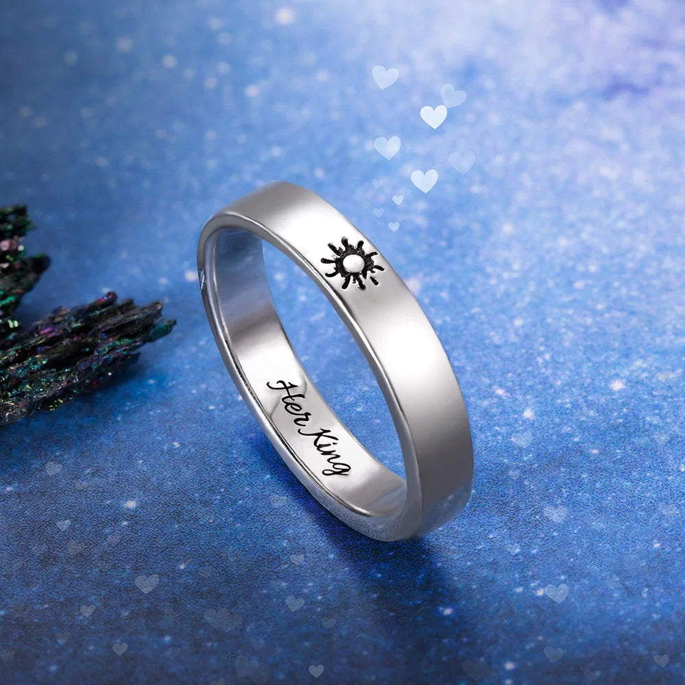 Sun and Moon Couple Rings | Set of 2 Silver Rings | Custom Couple Gifts