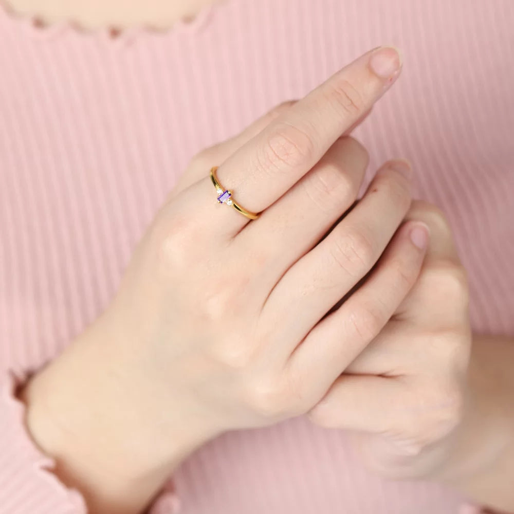 Custom baguette birthstone ring | Minimalist  Personalized Statement Ring