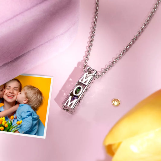 Personalized Mom and Mum Charm  Necklace with Birthstone | Family birthstone necklace for mom