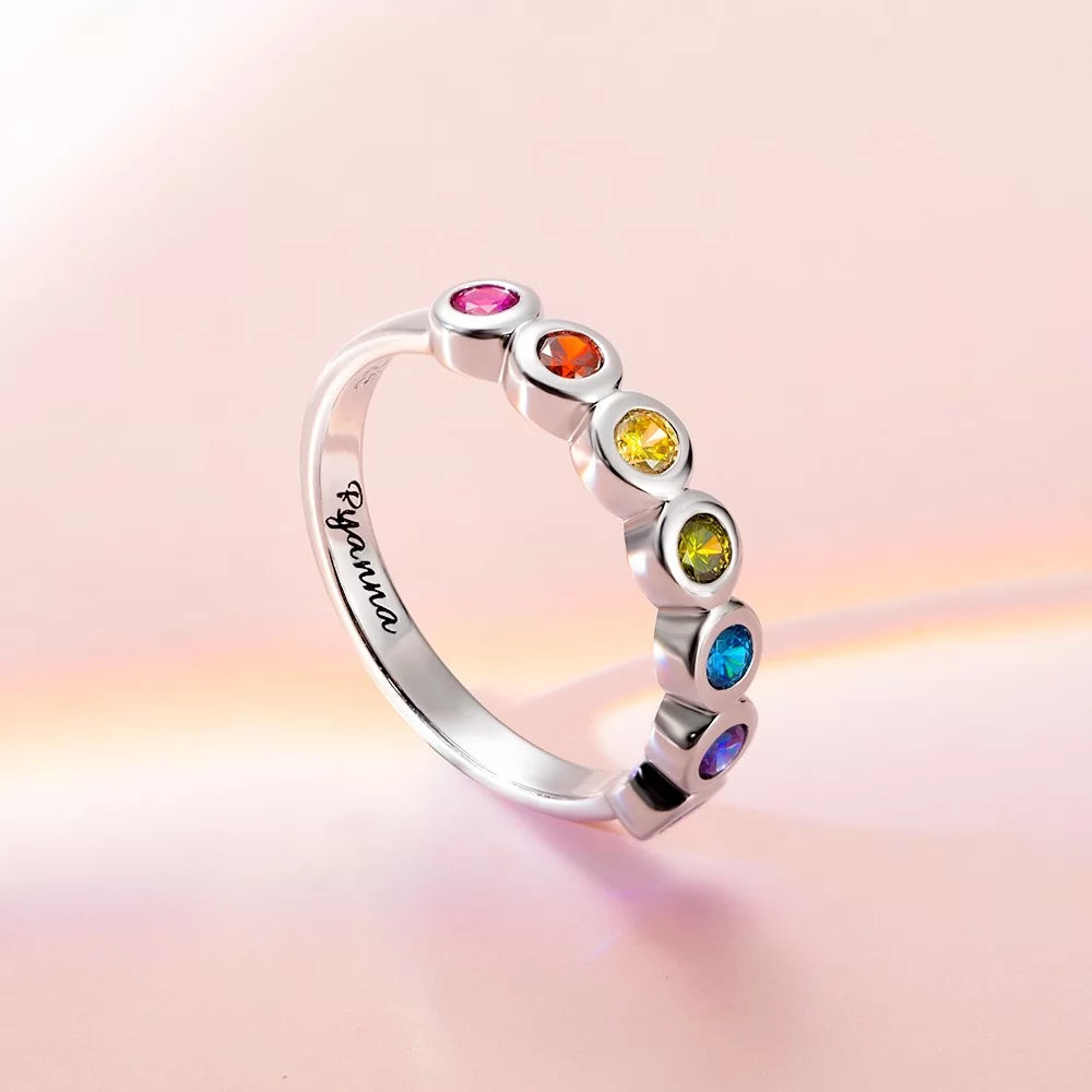 Personalized Multistone Rainbow Ring| 925 Sterling Silver Healing Stone Ring