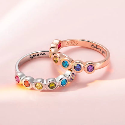 Personalized Multistone Rainbow Ring| 925 Sterling Silver Healing Stone Ring