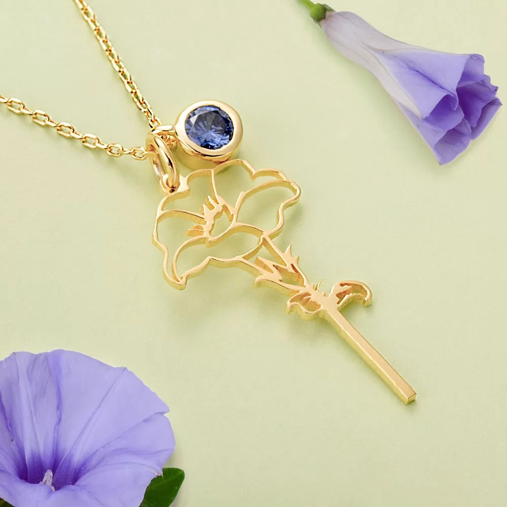 Custom Birth Flower with Birthstone necklace | Dainty Jewelry, Flowers Necklace