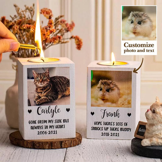 Custom Pet Sympathy Tea-light Candle holder with Pet Photo and Message