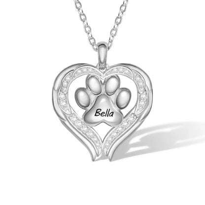 Custom Paw Print With Angel Wings Necklace