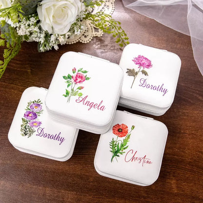 Custom Jewelry Travel Case with Birth Flower and Name