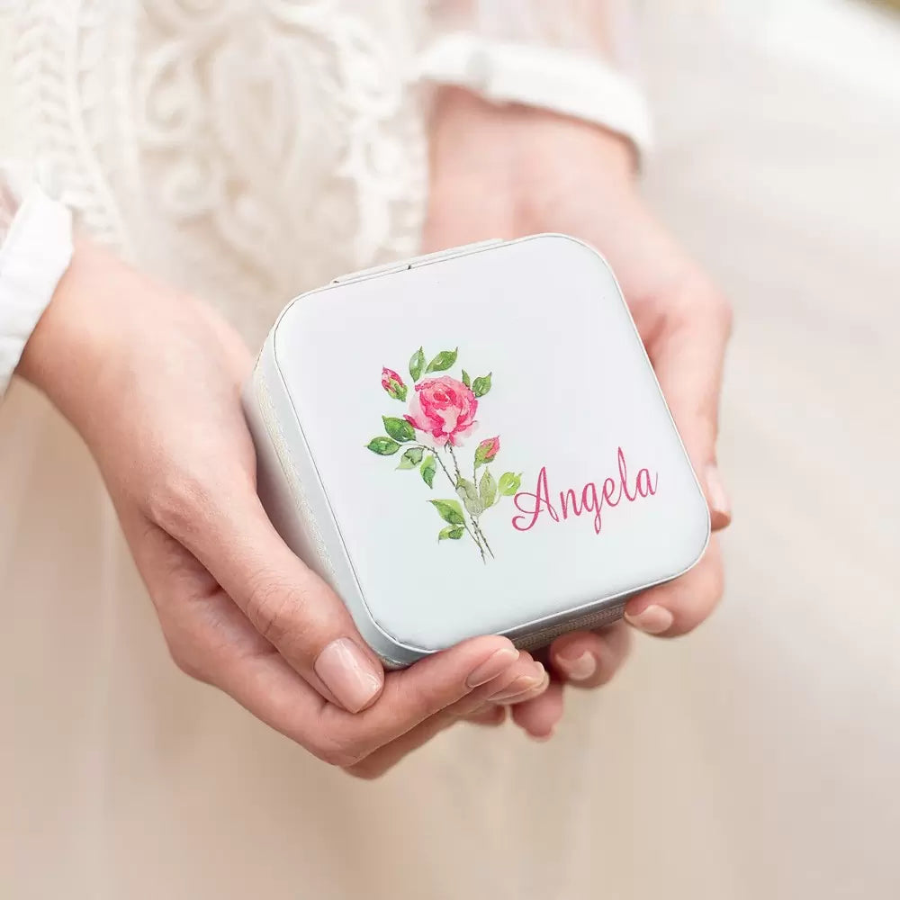 Custom Jewelry Travel Case with Birth Flower and Name