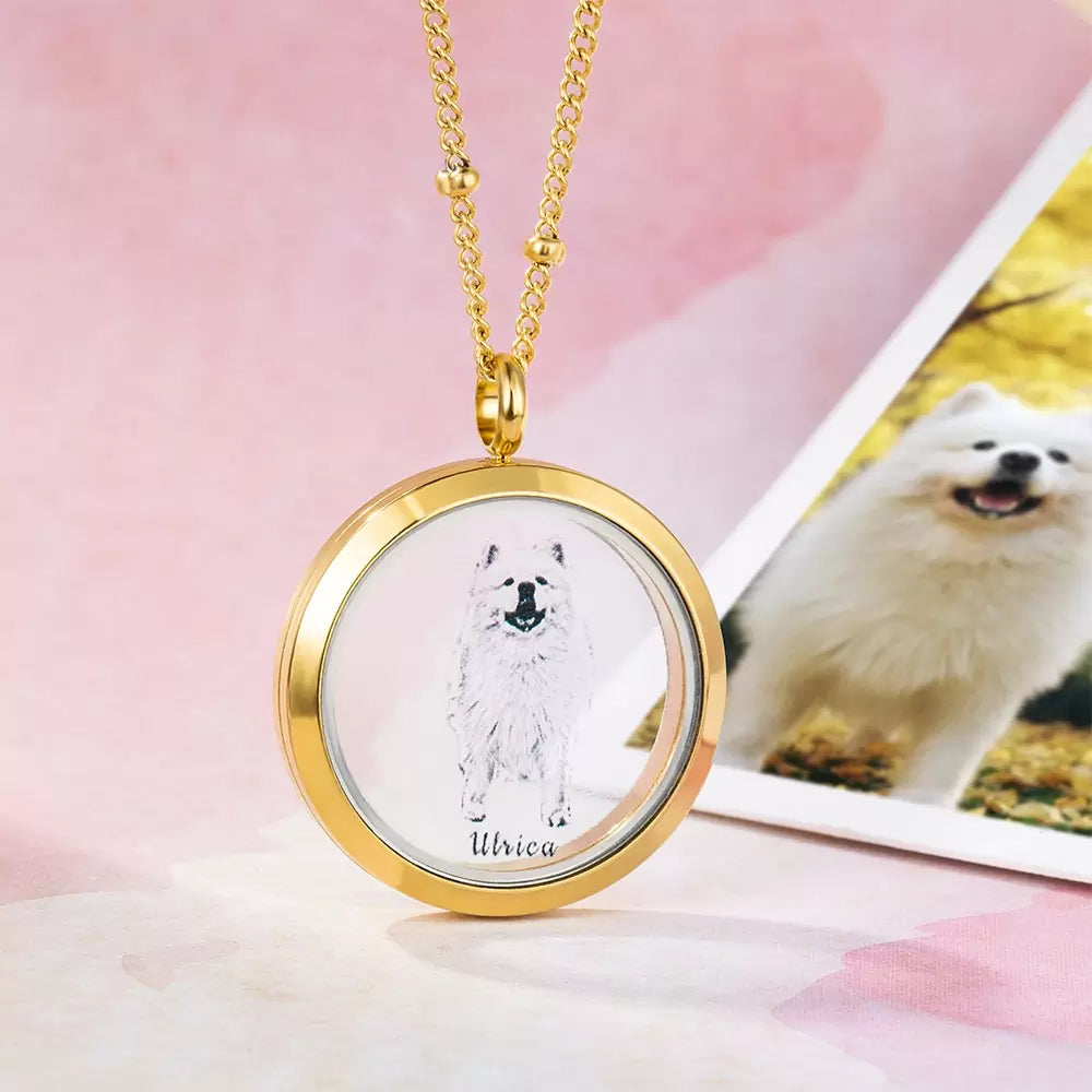Custom Pet Fur Locket Urn Necklace with Photo & Name