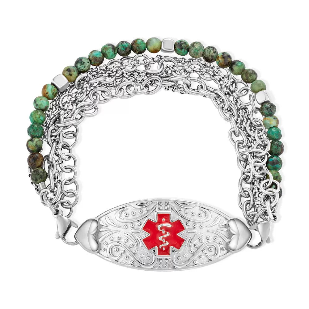 Custom Engraved Medical Bracelets for Women with Turquoise Beads