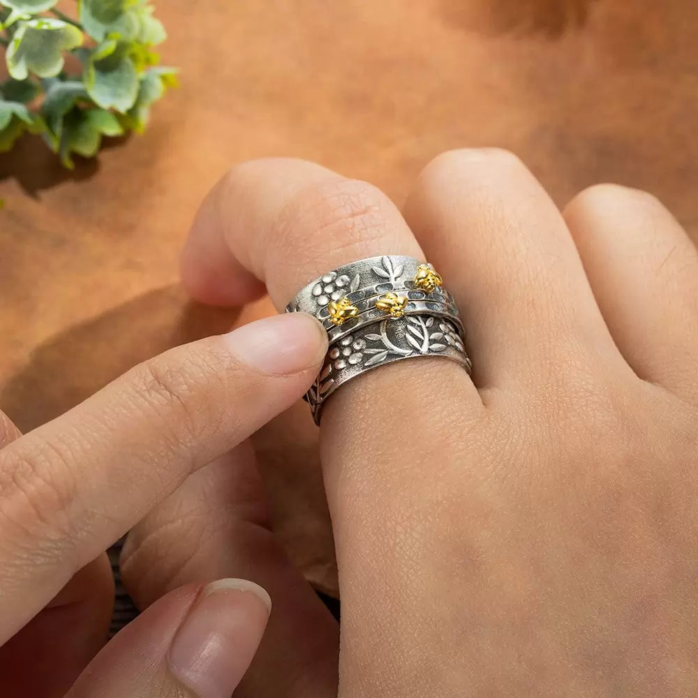 Sunflower and Bee Fidget ring | Fidget rings for anxiety