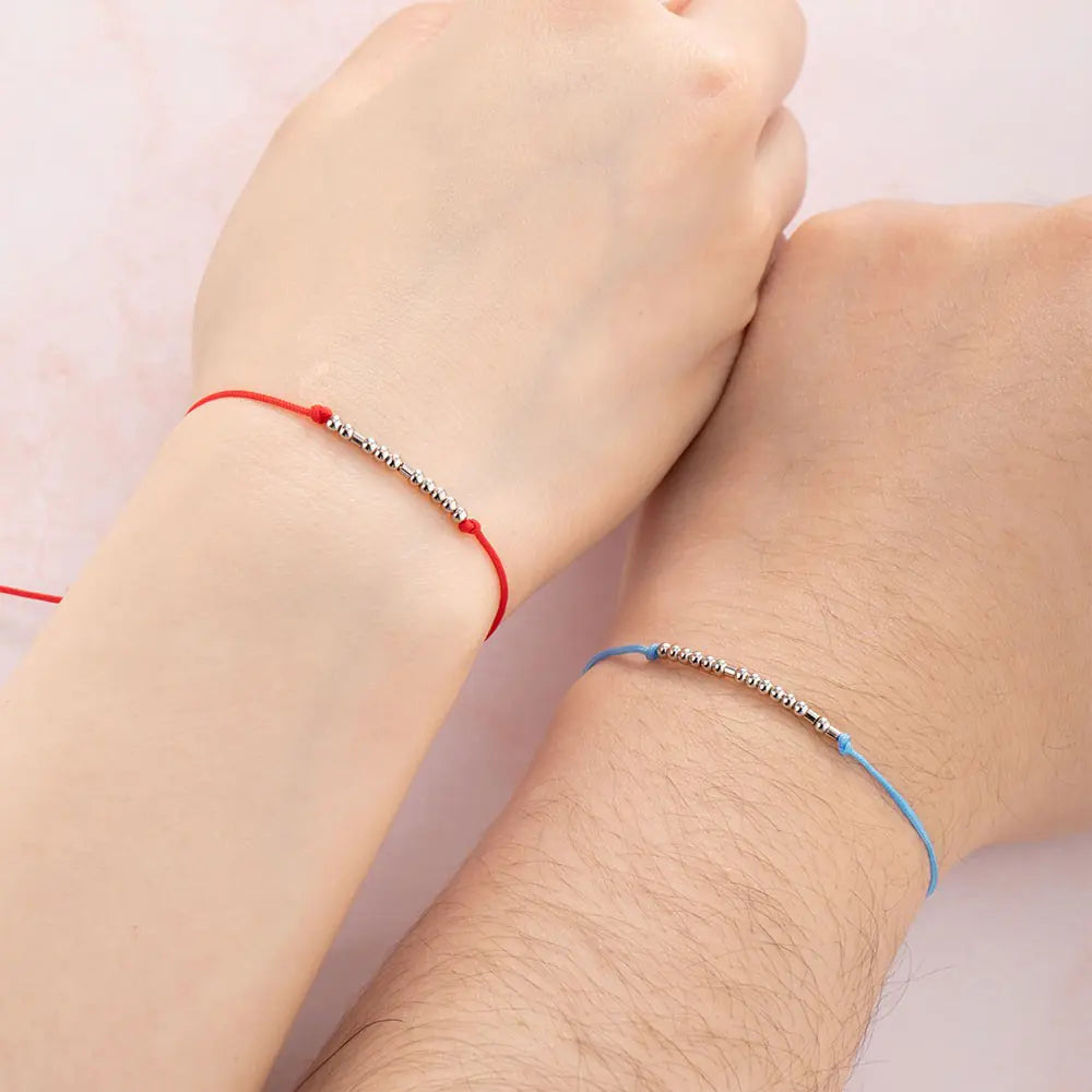 Personalized Couple bracelets morse code | s925 silver set of 2 morse code bracelet