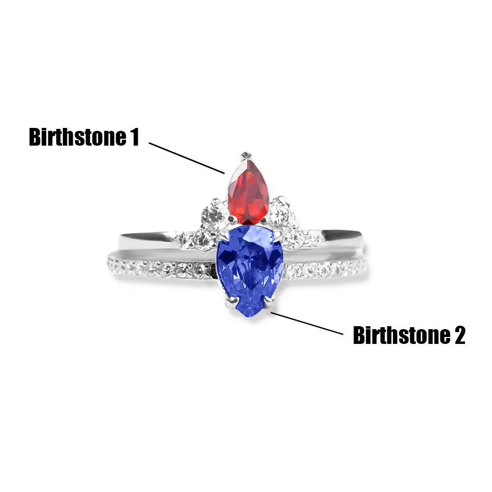 Custom Two Birthstone Ring| 925 Sterling Silver Two Rings a Set | Exquisite Drop Stone Ring