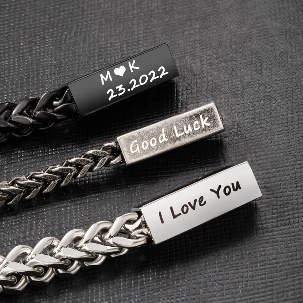 Custom bar engraved bracelets | Engraved Men's Chain Bracelet