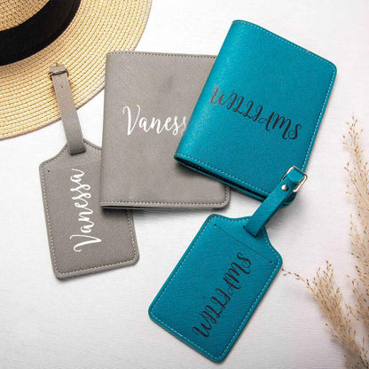 Personalized passport holder and luggage tag set |Personalized suitcase tags