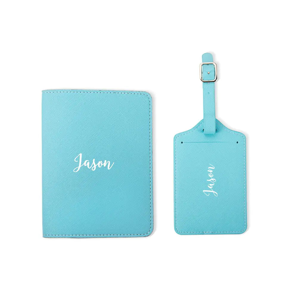 Personalized passport holder and luggage tag set |Personalized suitcase tags