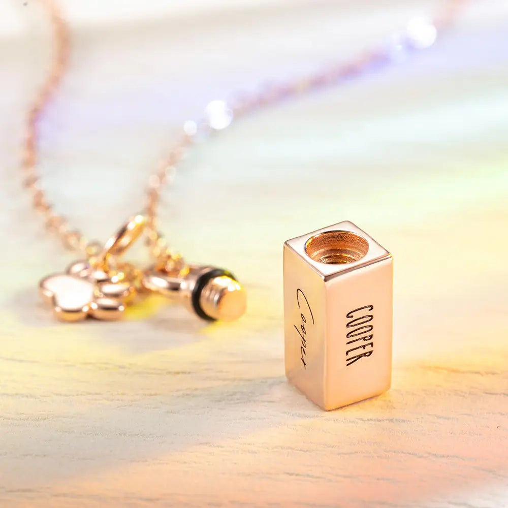 Personalized Tiny Urn Bar Necklace, Cremation Jewelry