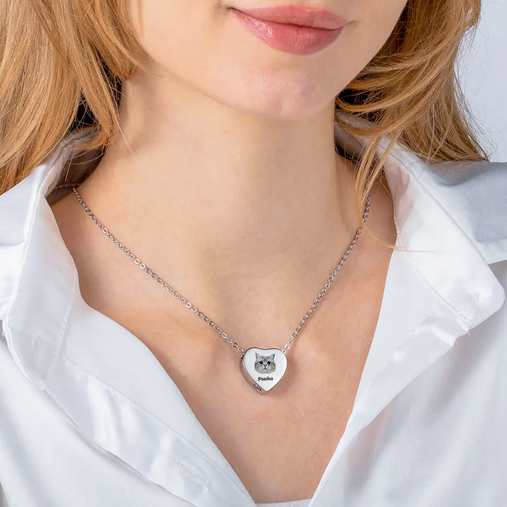 Personalized Portrait Heart Urn Necklace