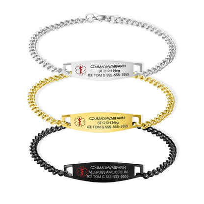 Custom medical bracelets | Waterproof Medical Bracelet stainless steel