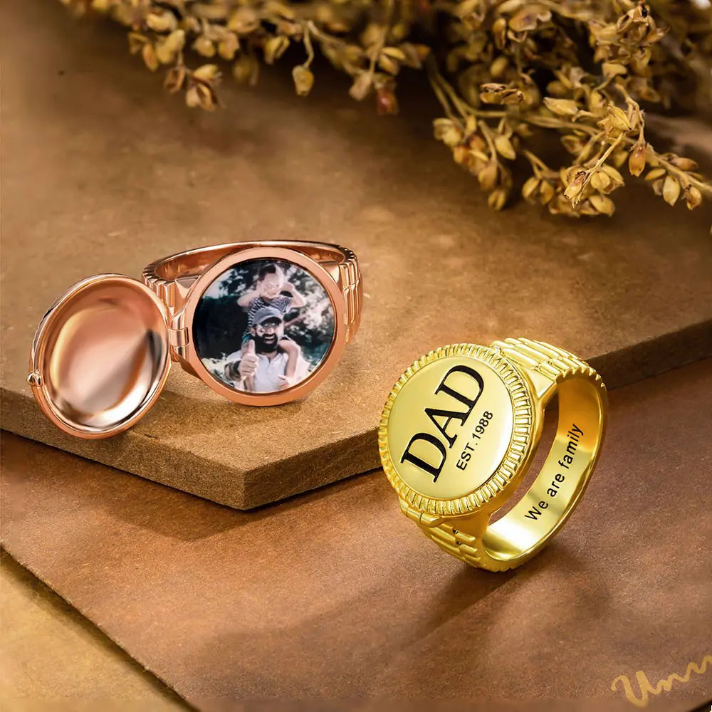 Custom Photo Engraved Signet Ring| Mens fathers rings