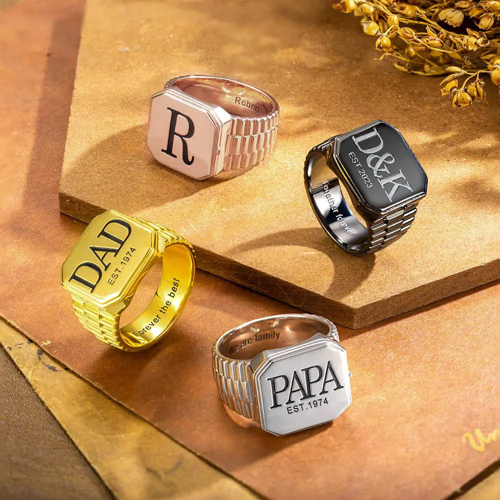 Custom Photo Engraved Signet Ring| Mens fathers rings