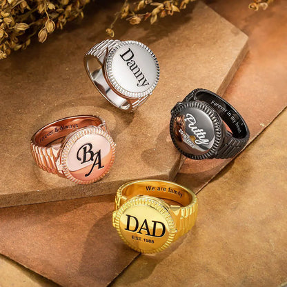 Custom Photo Engraved Signet Ring| Mens fathers rings