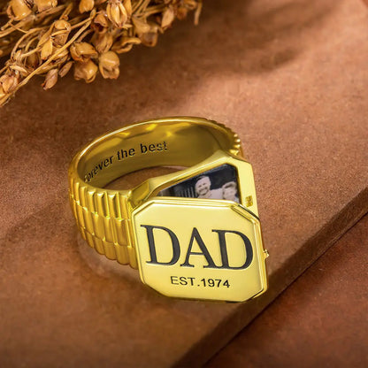 Custom Photo Engraved Signet Ring| Mens fathers rings