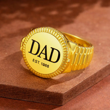 Custom Photo Engraved Signet Ring| Mens fathers rings