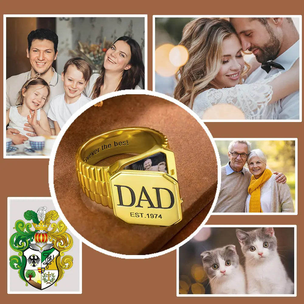 Custom Photo Engraved Signet Ring| Mens fathers rings