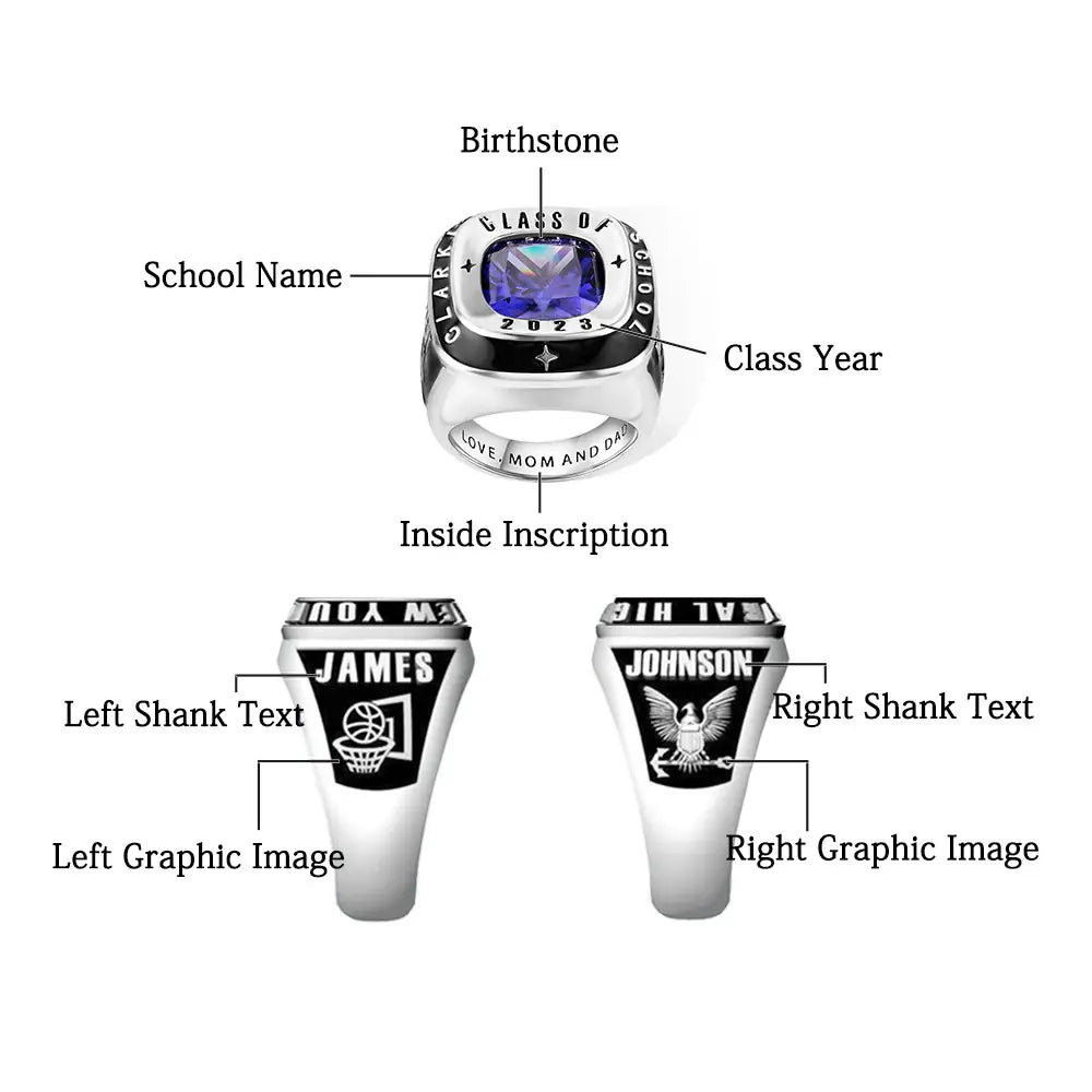 Custom Class Ring for Men's High School, College & University