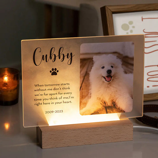 Custom Photo Night Light Memorial Plaque |  Acrylic Sign with Wood Base | Pet memorial plaque