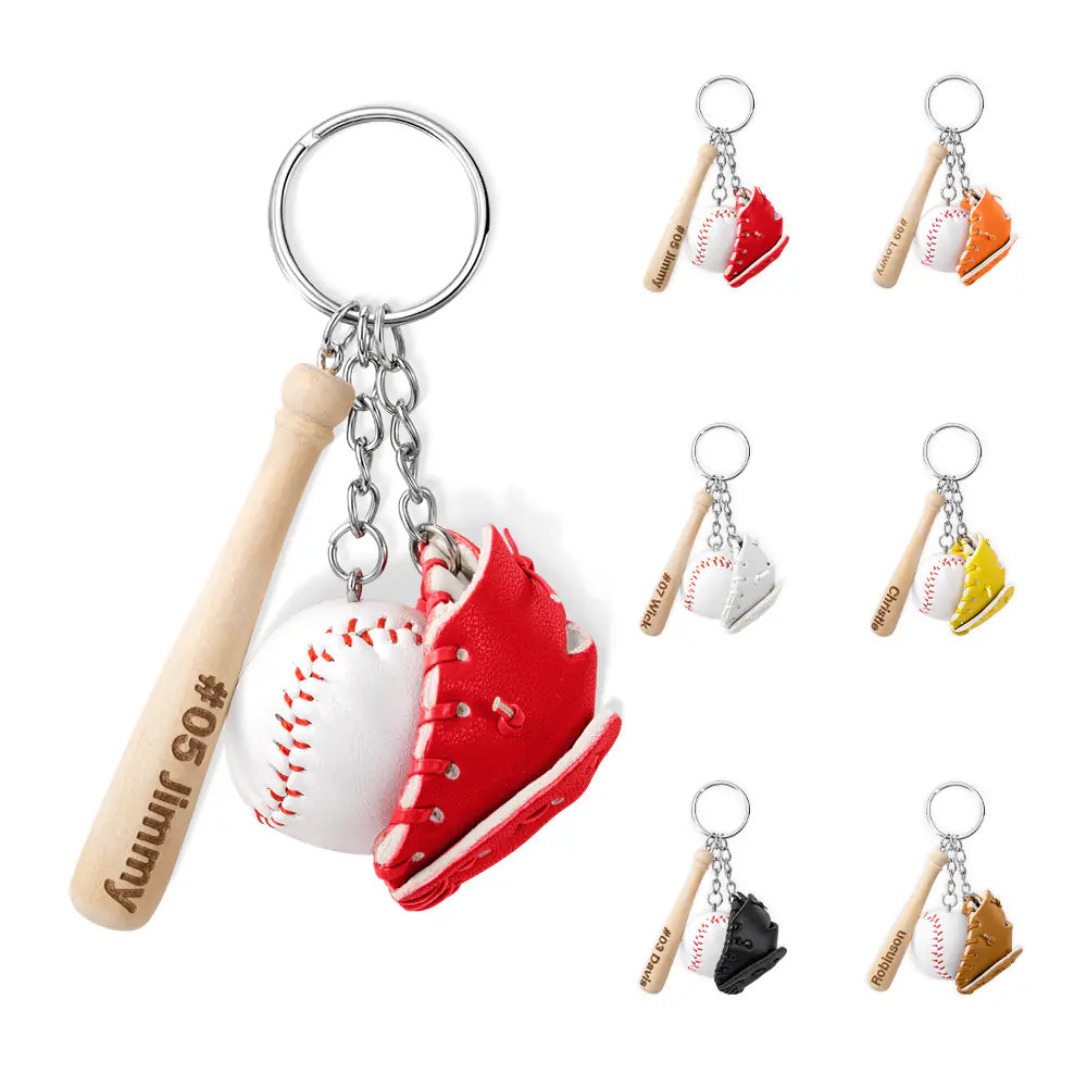 Personalized Mini Baseball Keyring | Engraved Name Bat Keyring, Team Gift, Sports Jewelry