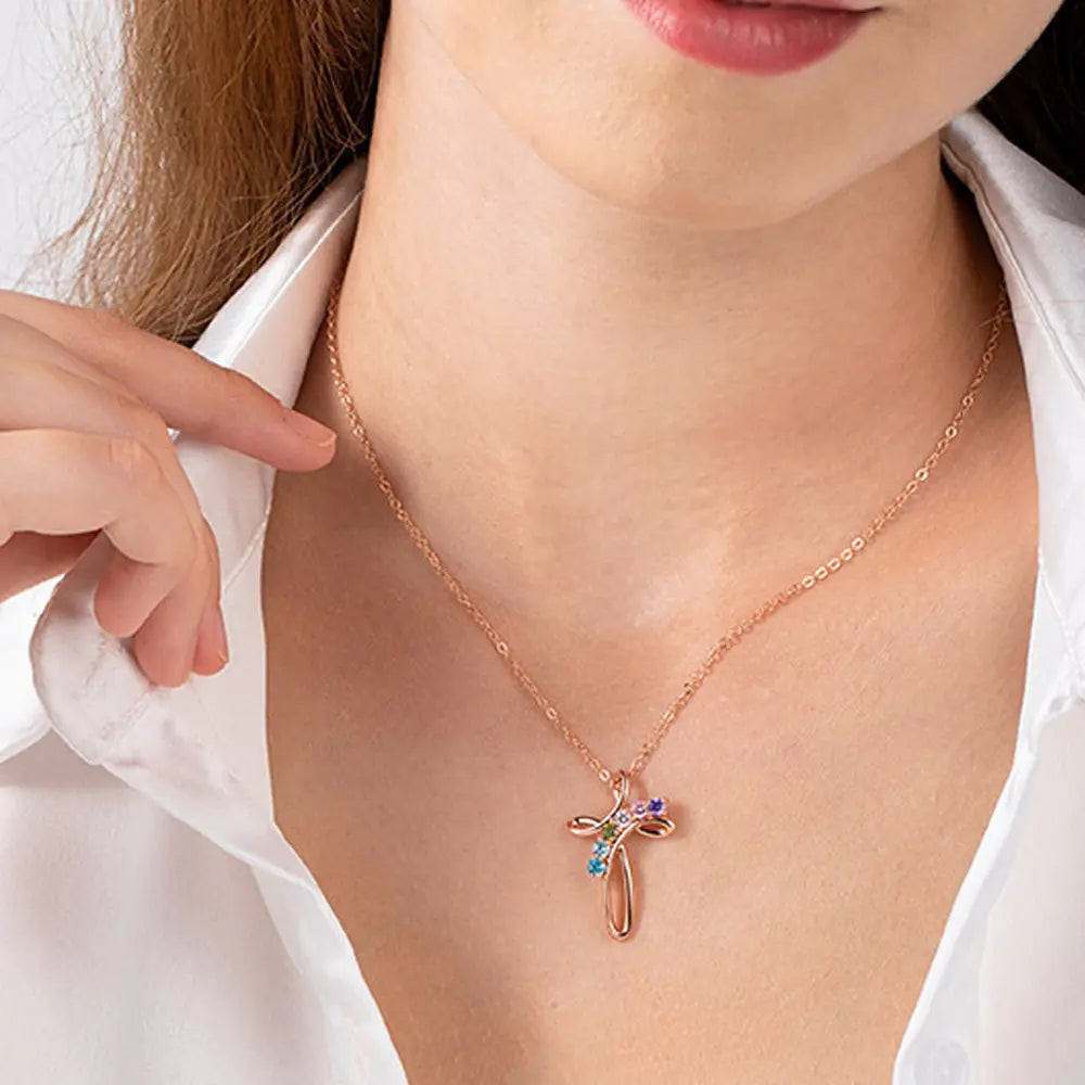 Custom Family Birthstone Cross Necklace | Family birthstone jewelry