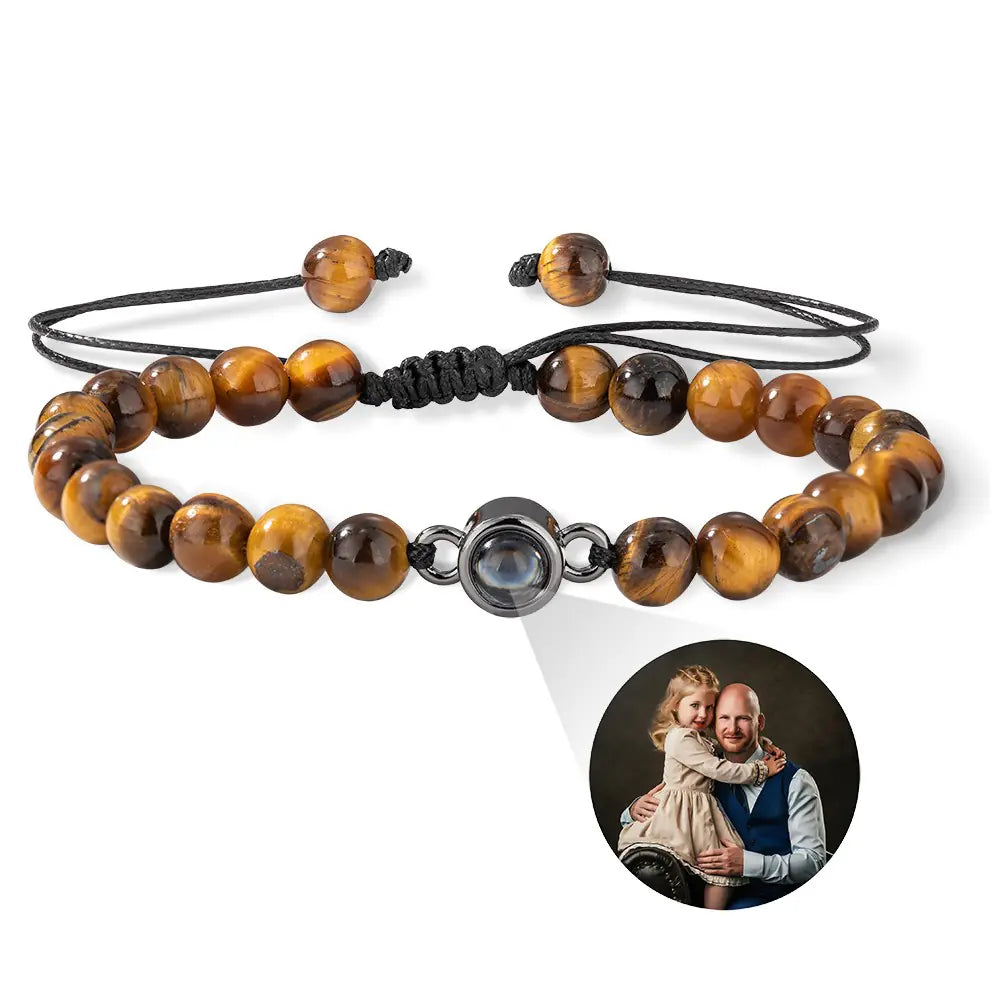 Custom Photo Projection Mens Tiger eye bracelet | Birthday/Anniversary/Father's Day Gift for Men