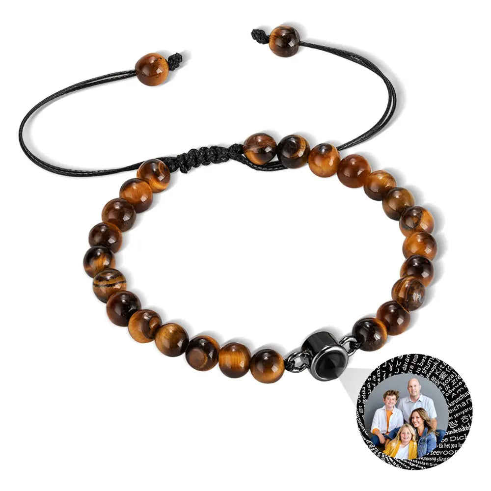 Custom Photo Projection Mens Tiger eye bracelet | Birthday/Anniversary/Father's Day Gift for Men