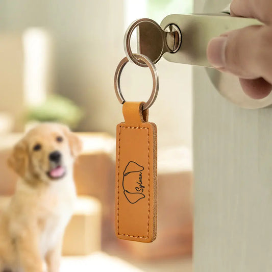 Personalized Leather Keychain with Dog Ear| Custom Pet Mom Gifts