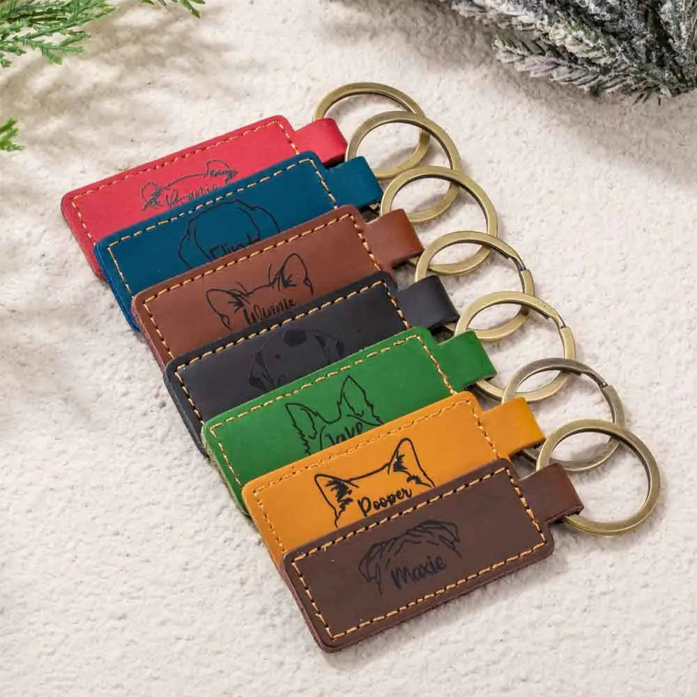 Personalized Leather Keychain with Dog Ear| Custom Pet Mom Gifts