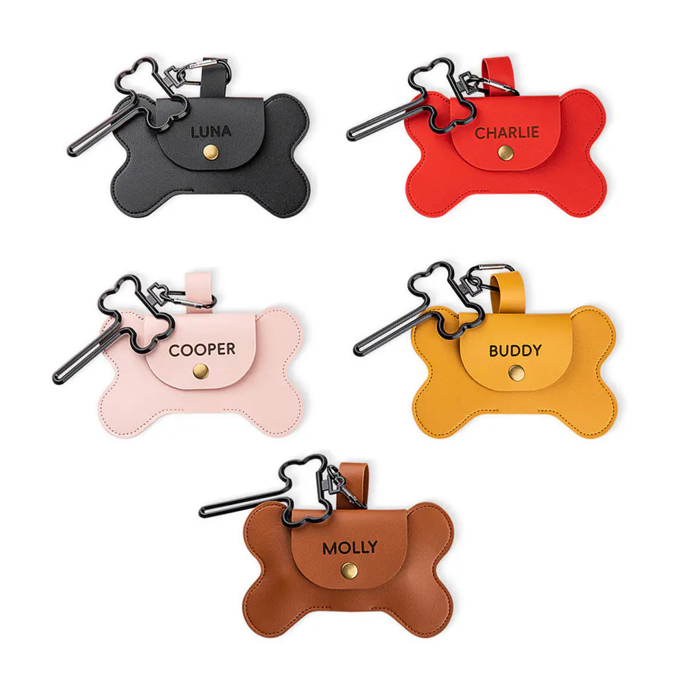 Personalized Name Dog Poop Bag Holder | Leather Dog Poop Bag Holder