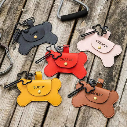 Personalized Name Dog Poop Bag Holder | Leather Dog Poop Bag Holder