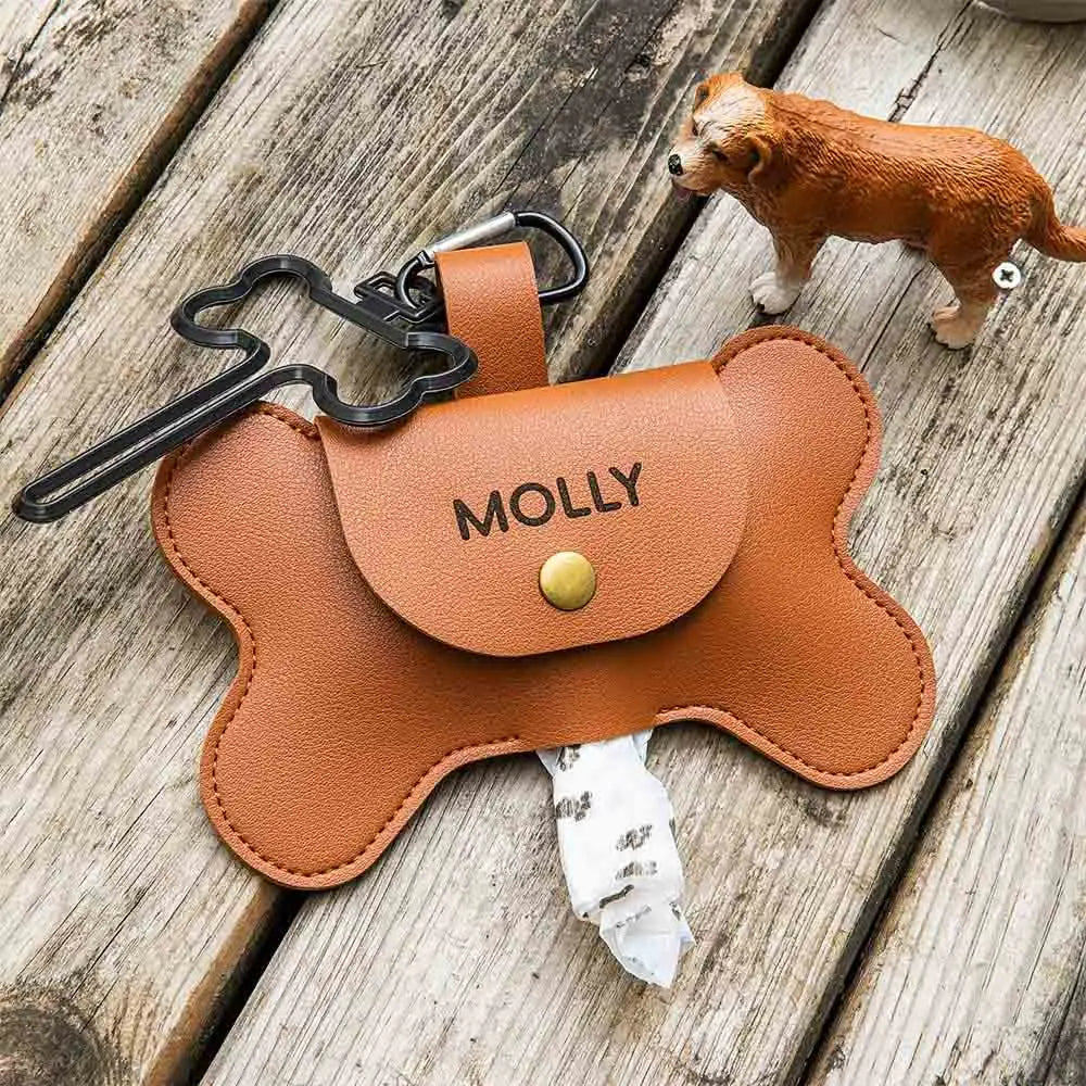 Personalized Name Dog Poop Bag Holder | Leather Dog Poop Bag Holder