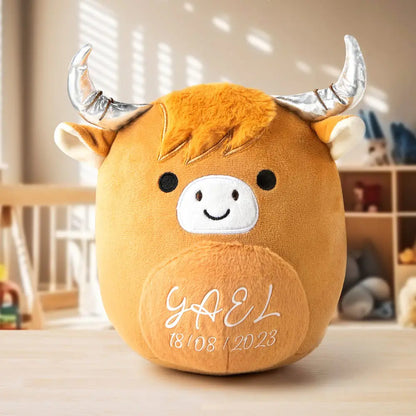 Custom name Highland cow plush toy| Soft Brown Fluffy Cow Plushies| Cow Bedroom Decor